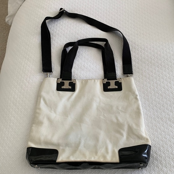 Tory Burch Black & White Canvas Tote - Picture 1 of 6